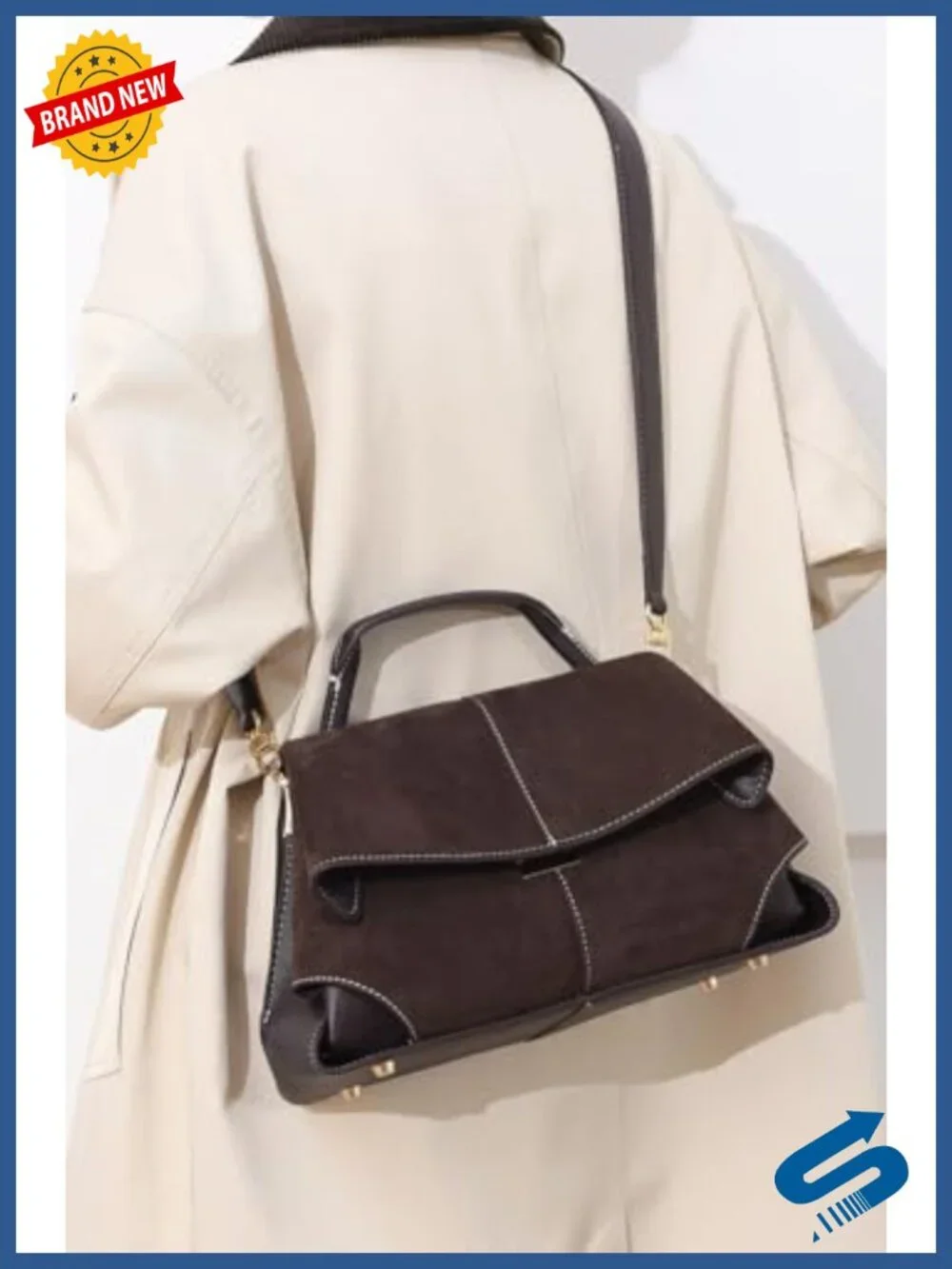 Faux Suede Leather Top Handle Satchel Crossbody Bag with Adjustable Strap